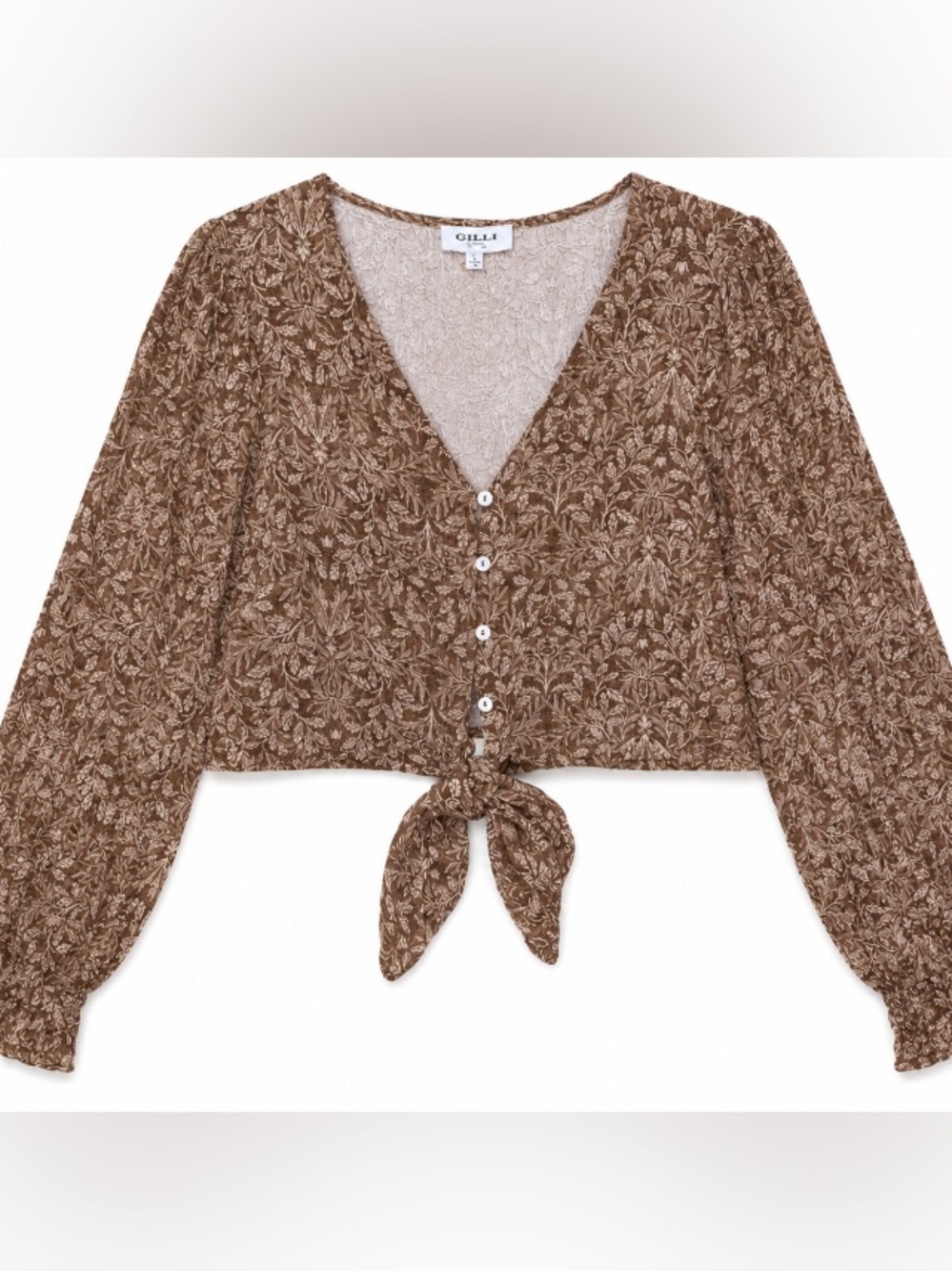 🆕 Gilli • Brown • Floral • Tie-Front • Crop Top • Blouse • Large